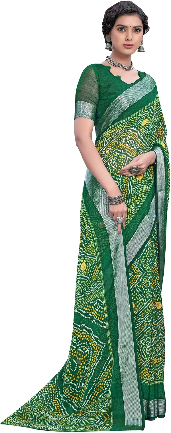 Dark_Green_Bandhani_Viscose_Rayon_Printed_Saree_For_Women_|_With_Blouse_Piece