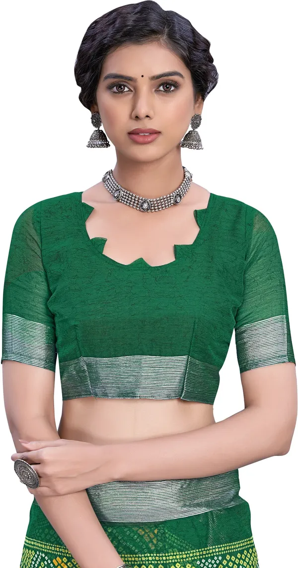 Dark_Green_Bandhani_Viscose_Rayon_Printed_Saree_For_Women_|_With_Blouse_Piece