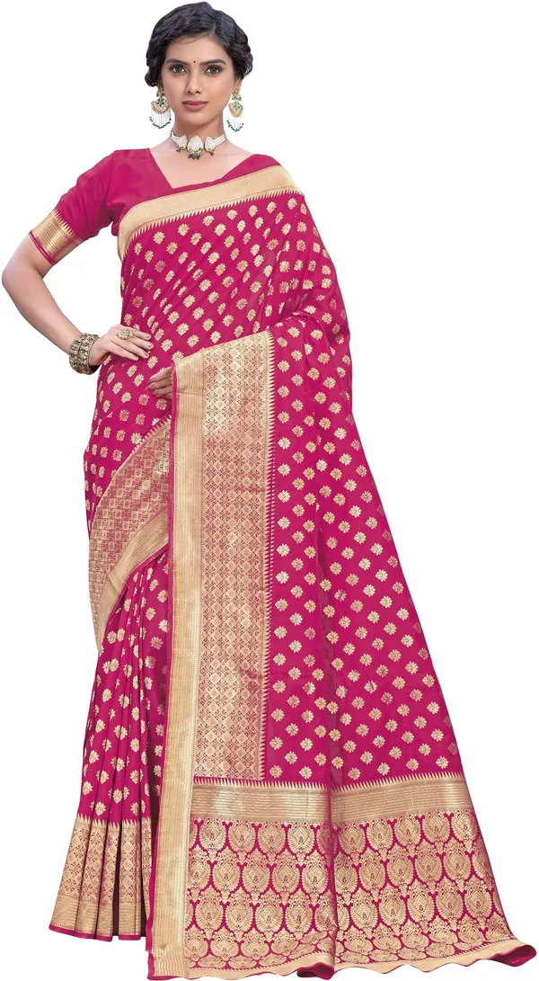 Pink_Banarasi_Silk_Blend_Woven_Jacquard_Saree_For_Women_|_With_Blouse_Piece