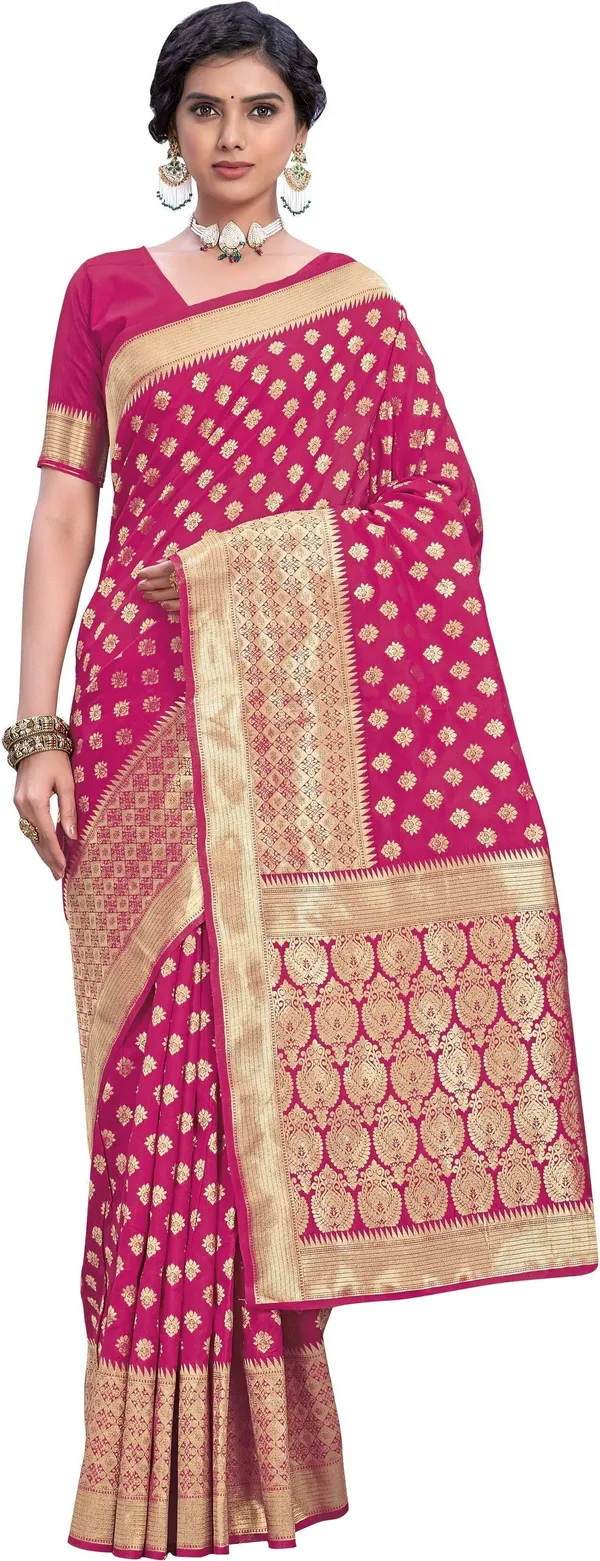 Pink_Banarasi_Silk_Blend_Woven_Jacquard_Saree_For_Women_|_With_Blouse_Piece