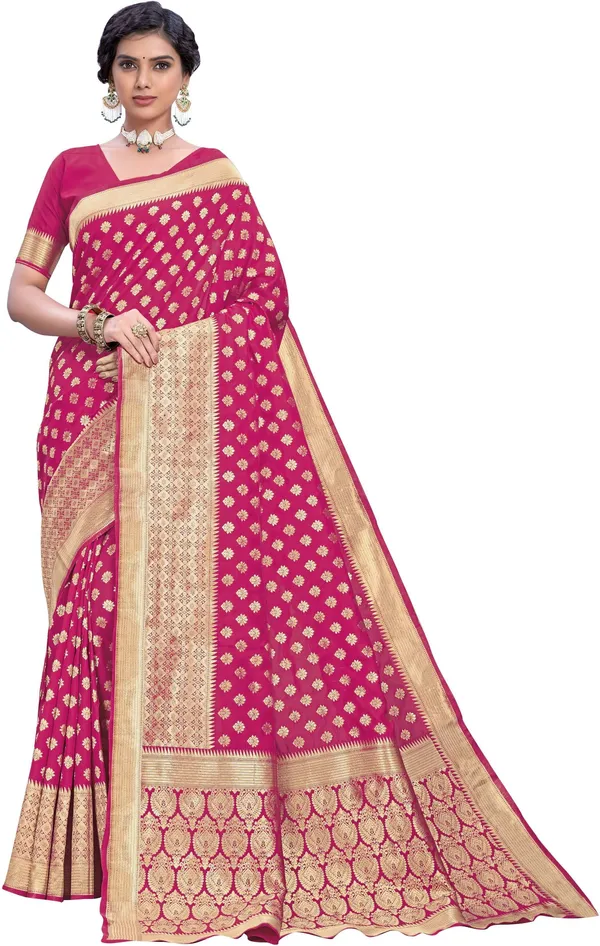 Pink_Banarasi_Silk_Blend_Woven_Jacquard_Saree_For_Women_|_With_Blouse_Piece
