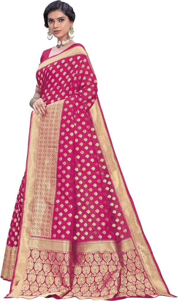 Pink_Banarasi_Silk_Blend_Woven_Jacquard_Saree_For_Women_|_With_Blouse_Piece