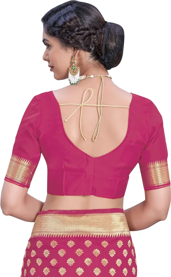 Pink_Banarasi_Silk_Blend_Woven_Jacquard_Saree_For_Women_|_With_Blouse_Piece