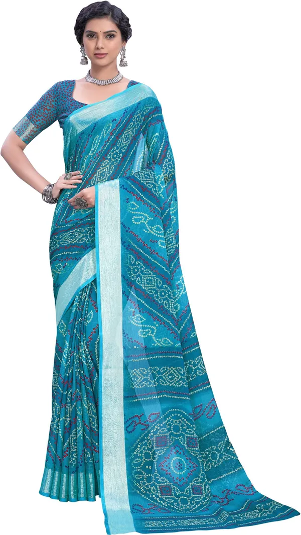 Blue_Bandhani_Viscose_Rayon_Printed_Saree_For_Women_|_With_Blouse_Piece