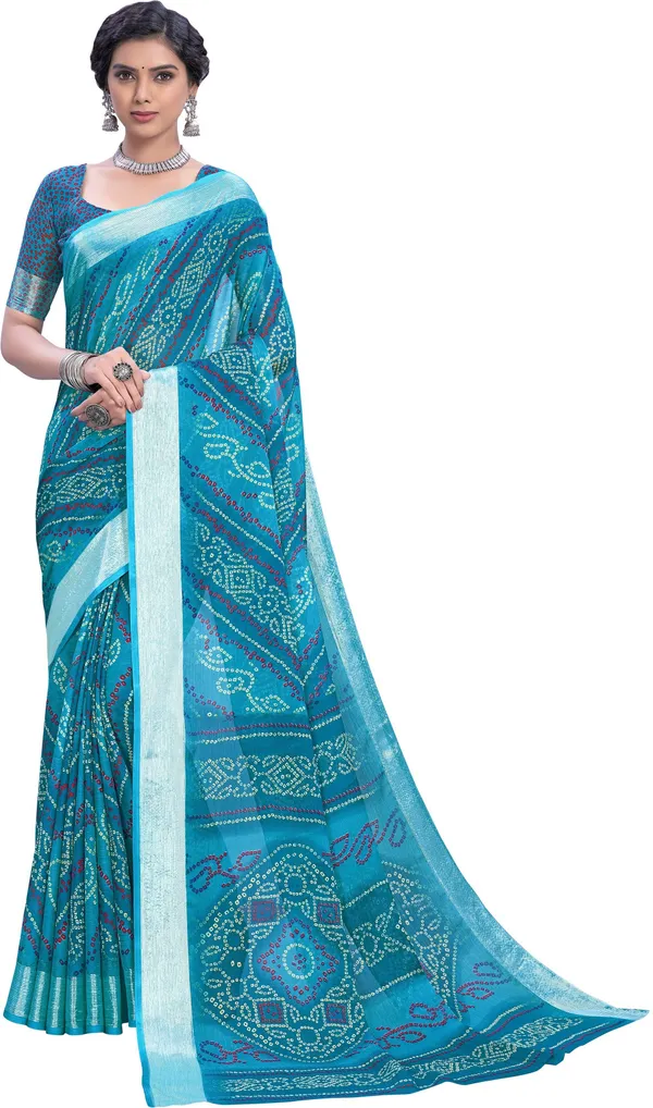 Blue_Bandhani_Viscose_Rayon_Printed_Saree_For_Women_|_With_Blouse_Piece