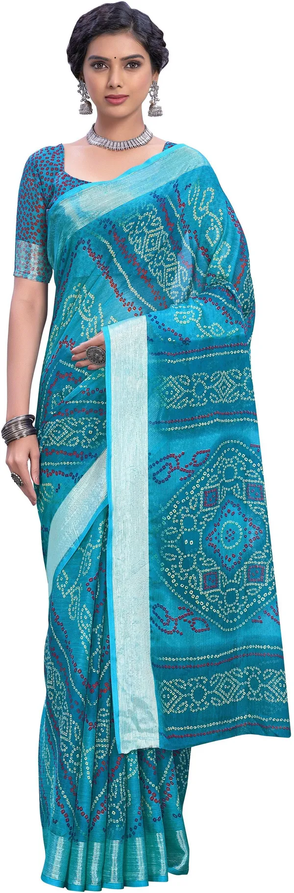 Blue_Bandhani_Viscose_Rayon_Printed_Saree_For_Women_|_With_Blouse_Piece