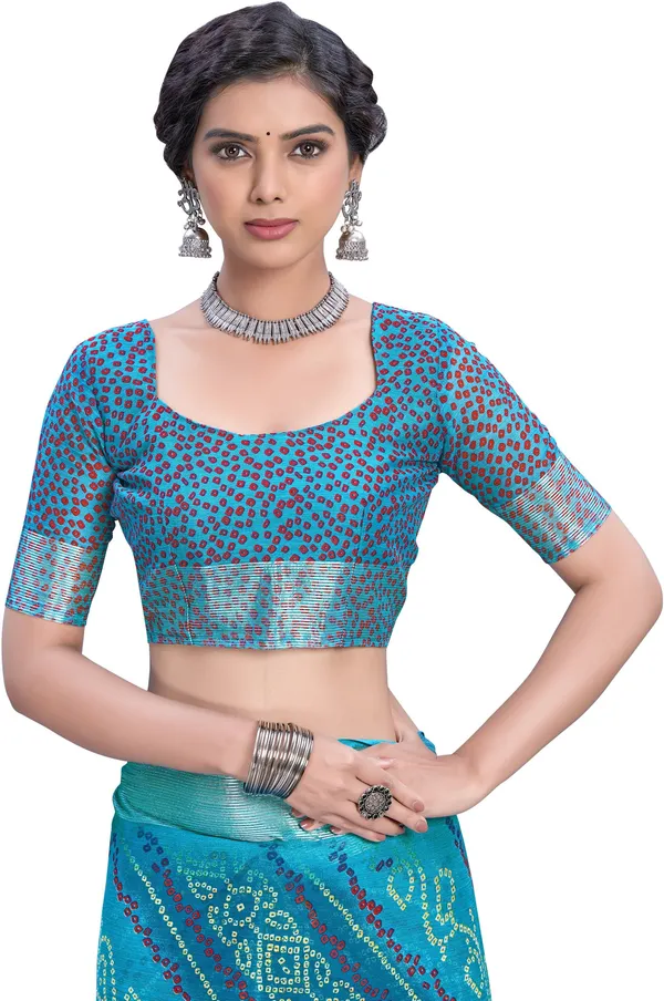 Blue_Bandhani_Viscose_Rayon_Printed_Saree_For_Women_|_With_Blouse_Piece