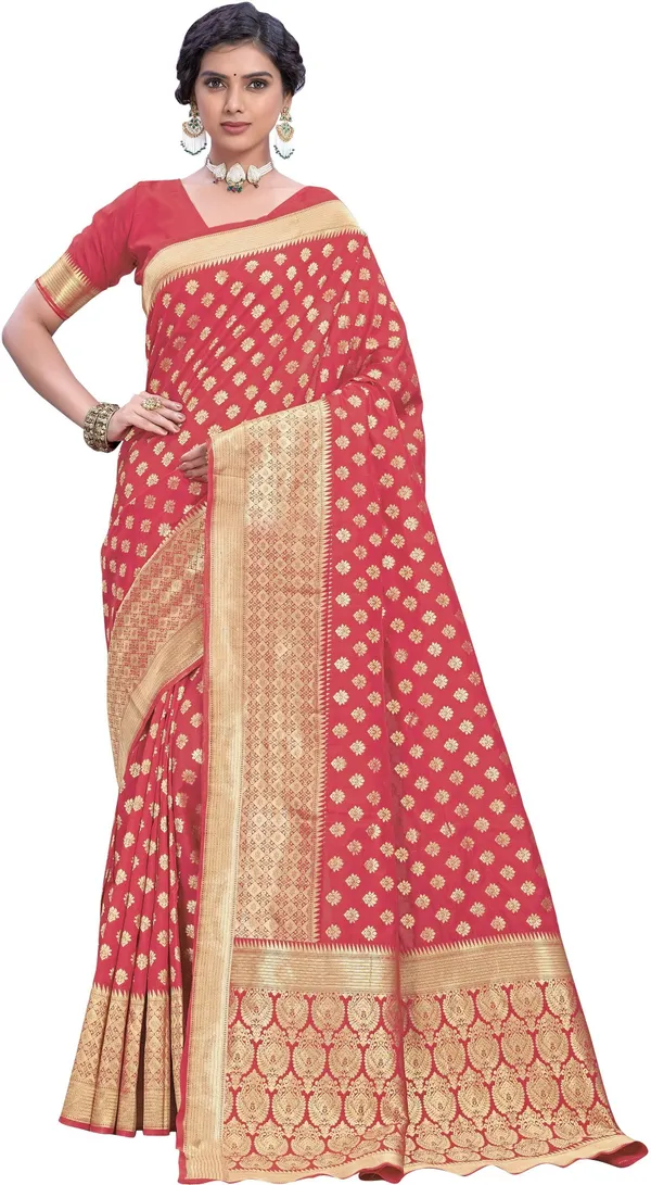 Gajari_Pink_Kanjivaram_Silk_Blend_Jacquard_Woven_Saree_For_Women_|_With_Blouse_Piece