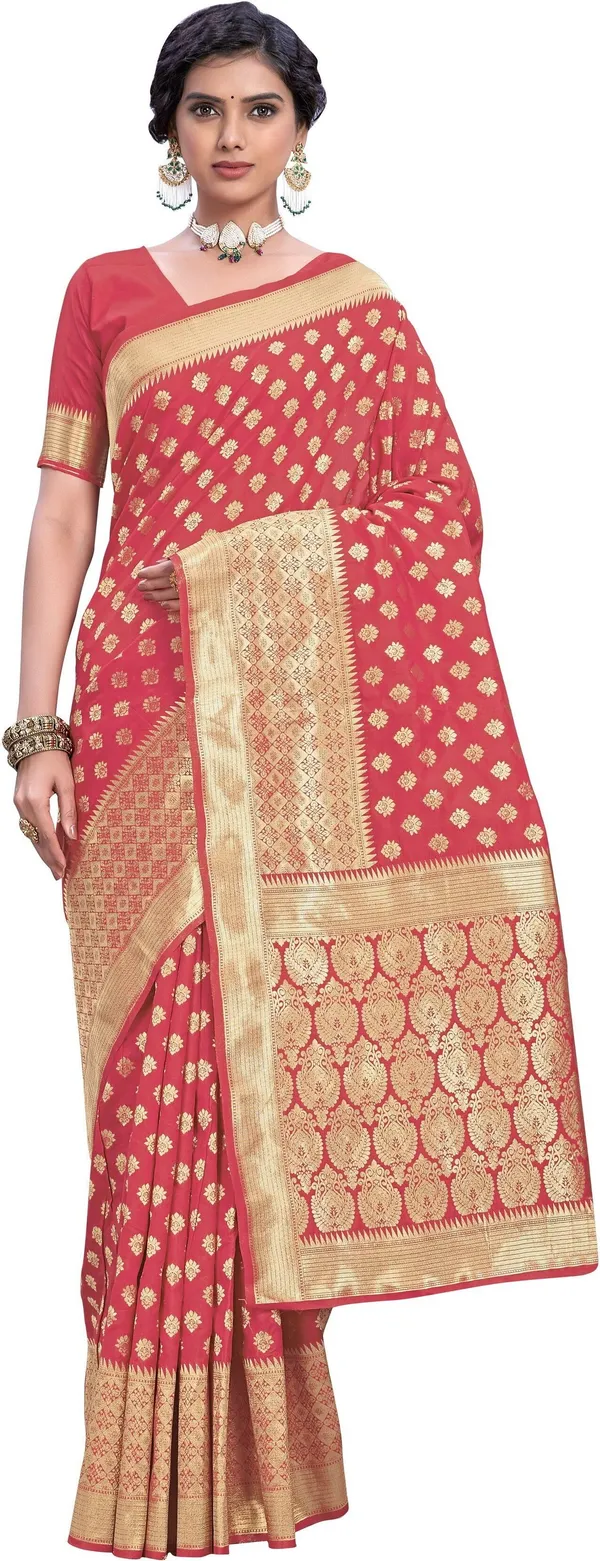 Gajari_Pink_Kanjivaram_Silk_Blend_Jacquard_Woven_Saree_For_Women_|_With_Blouse_Piece