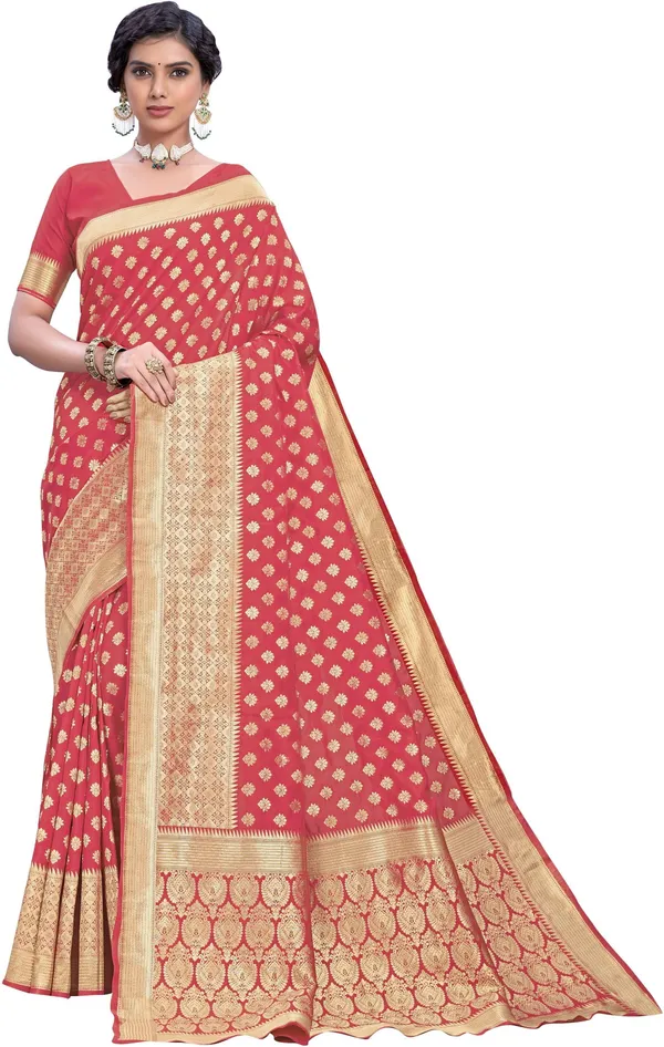 Gajari_Pink_Kanjivaram_Silk_Blend_Jacquard_Woven_Saree_For_Women_|_With_Blouse_Piece
