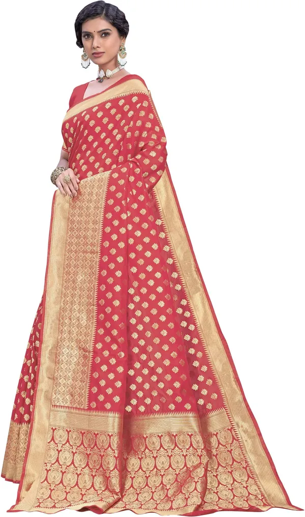 Gajari_Pink_Kanjivaram_Silk_Blend_Jacquard_Woven_Saree_For_Women_|_With_Blouse_Piece