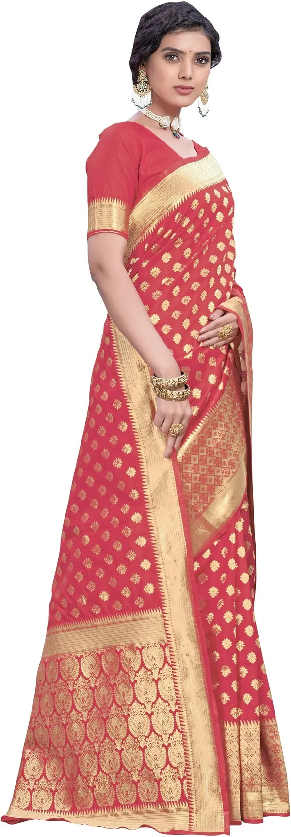 Gajari_Pink_Kanjivaram_Silk_Blend_Jacquard_Woven_Saree_For_Women_|_With_Blouse_Piece