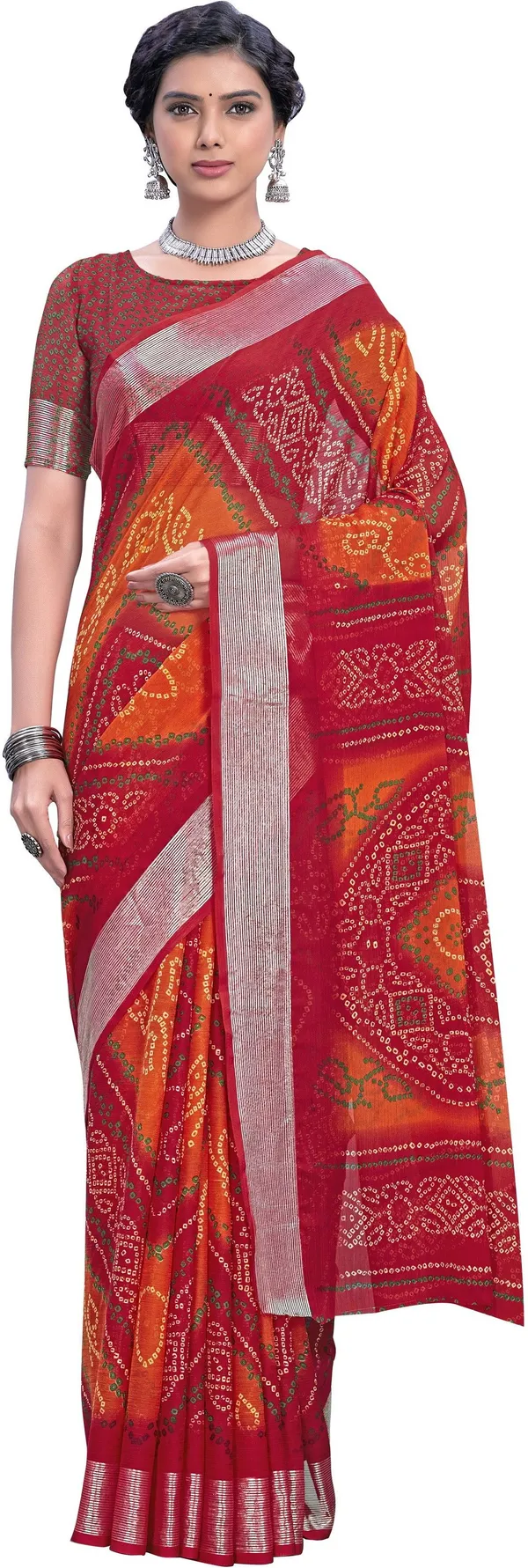 Red_Bandhani_Viscose_Rayon_Printed_Saree_For_Women_|_With_Blouse_Piece