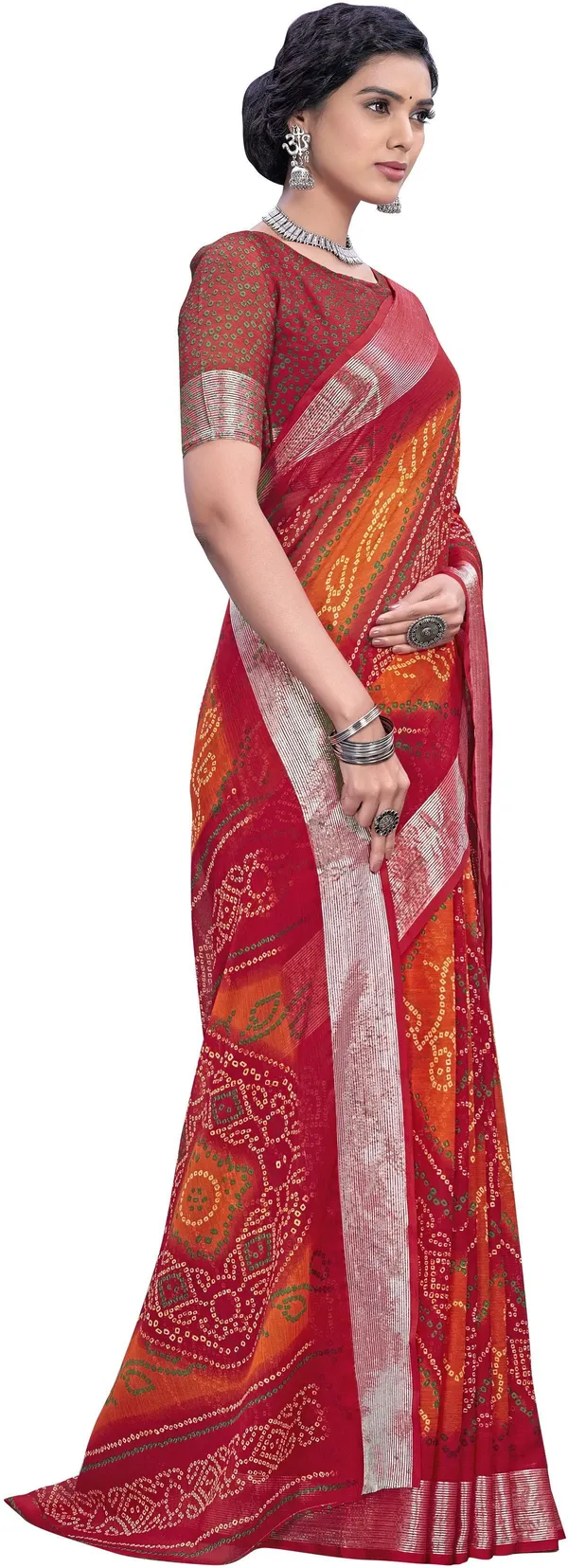 Red_Bandhani_Viscose_Rayon_Printed_Saree_For_Women_|_With_Blouse_Piece