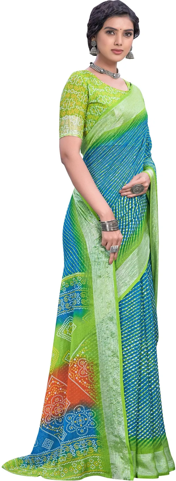 Light_Blue_Georgette_Printed_Leheria_Saree_For_Women_|_With_Blouse_Piece