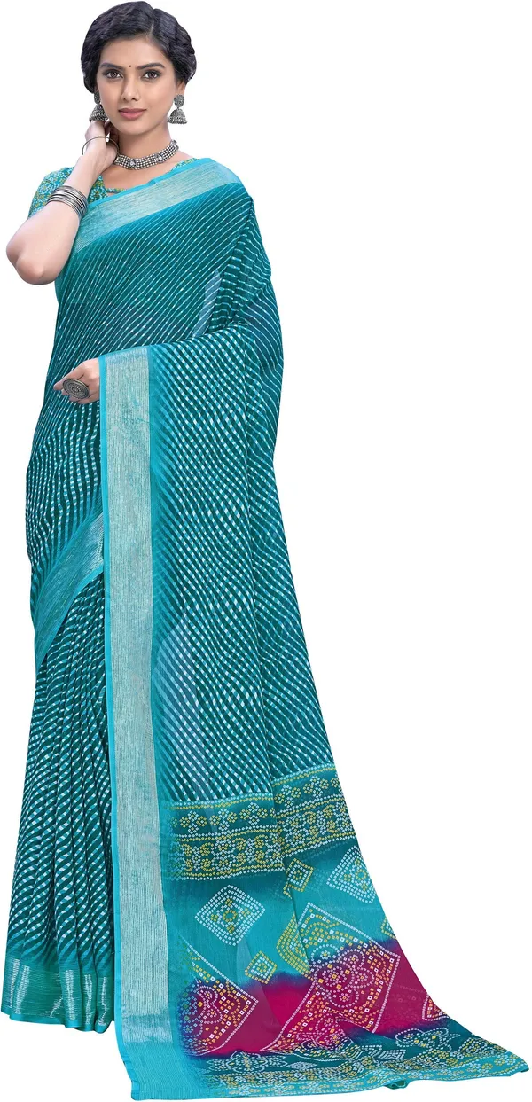 Blue_Georgette_Printed_Leheria_Saree_For_Women_|_With_Blouse_Piece