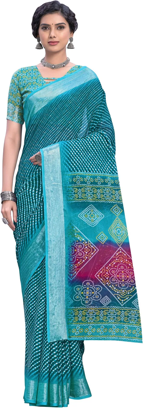 Blue_Georgette_Printed_Leheria_Saree_For_Women_|_With_Blouse_Piece