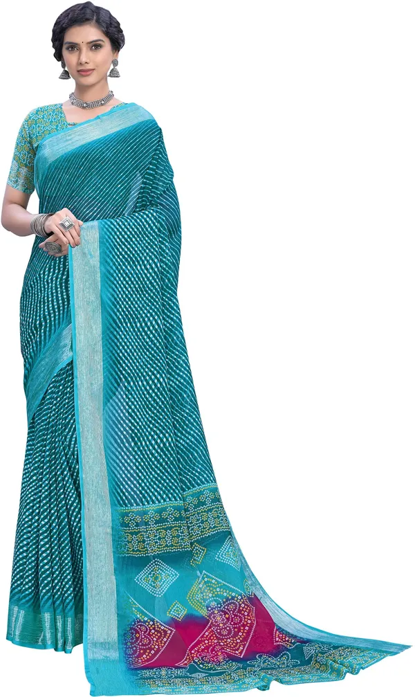 Blue_Georgette_Printed_Leheria_Saree_For_Women_|_With_Blouse_Piece