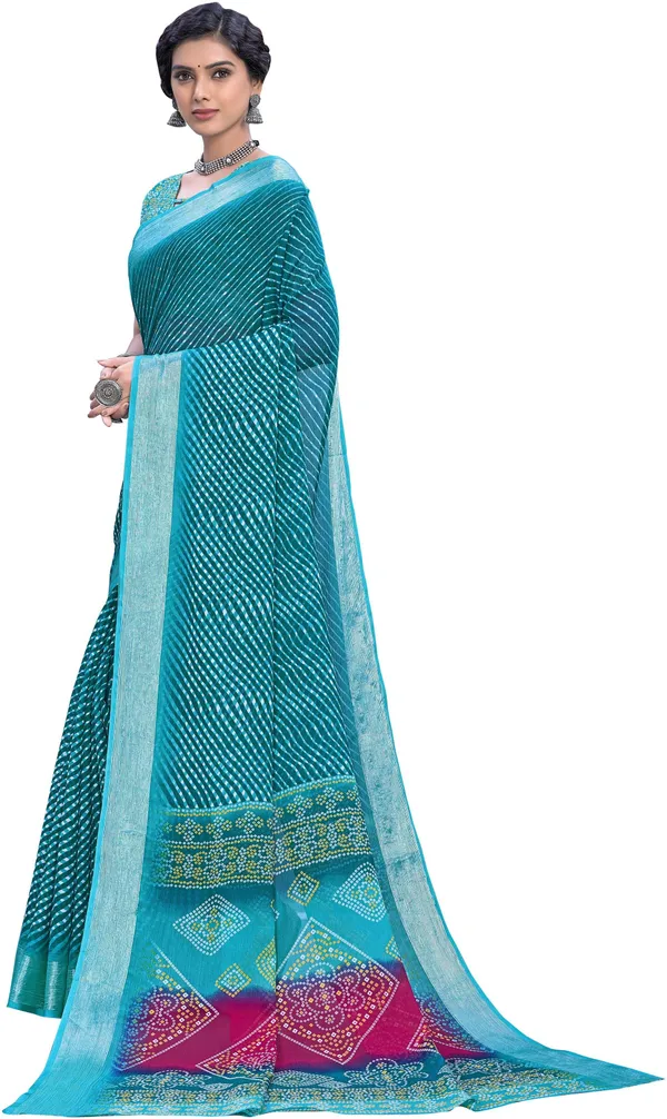 Blue_Georgette_Printed_Leheria_Saree_For_Women_|_With_Blouse_Piece