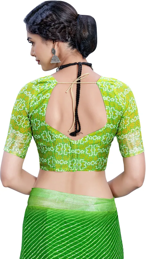 Green_Georgette_Printed_Leheriya_Zari_Border_Saree_For_Women_|_With_Blouse_Piece