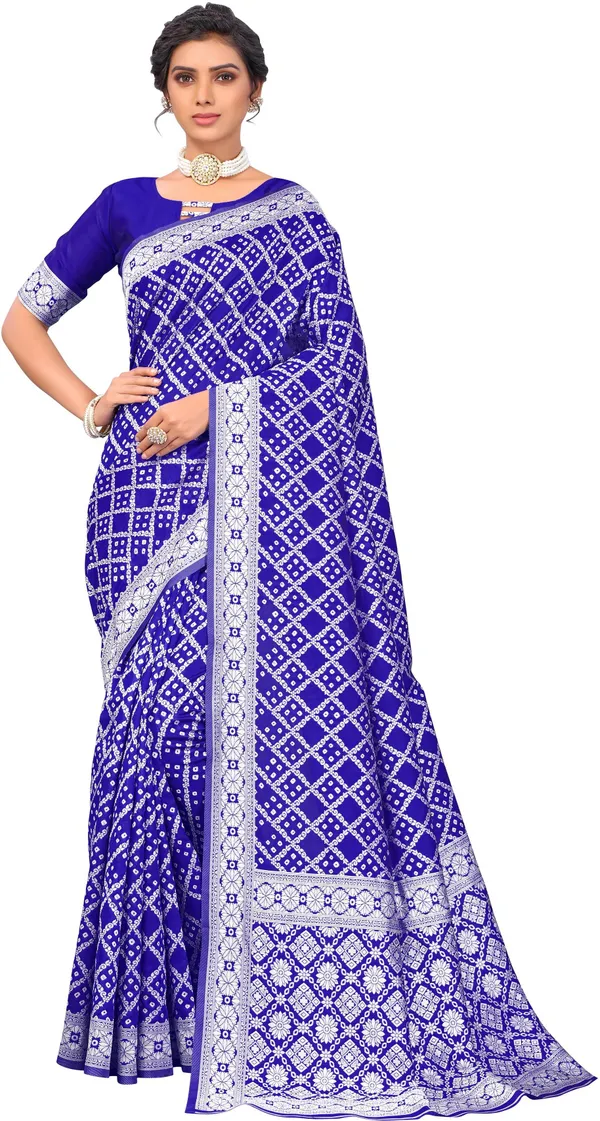 Blue_Banarasi_Silk_Blend_Bandhani_Woven_Jacquard_Saree_For_Women_|_With_Blouse_Piece