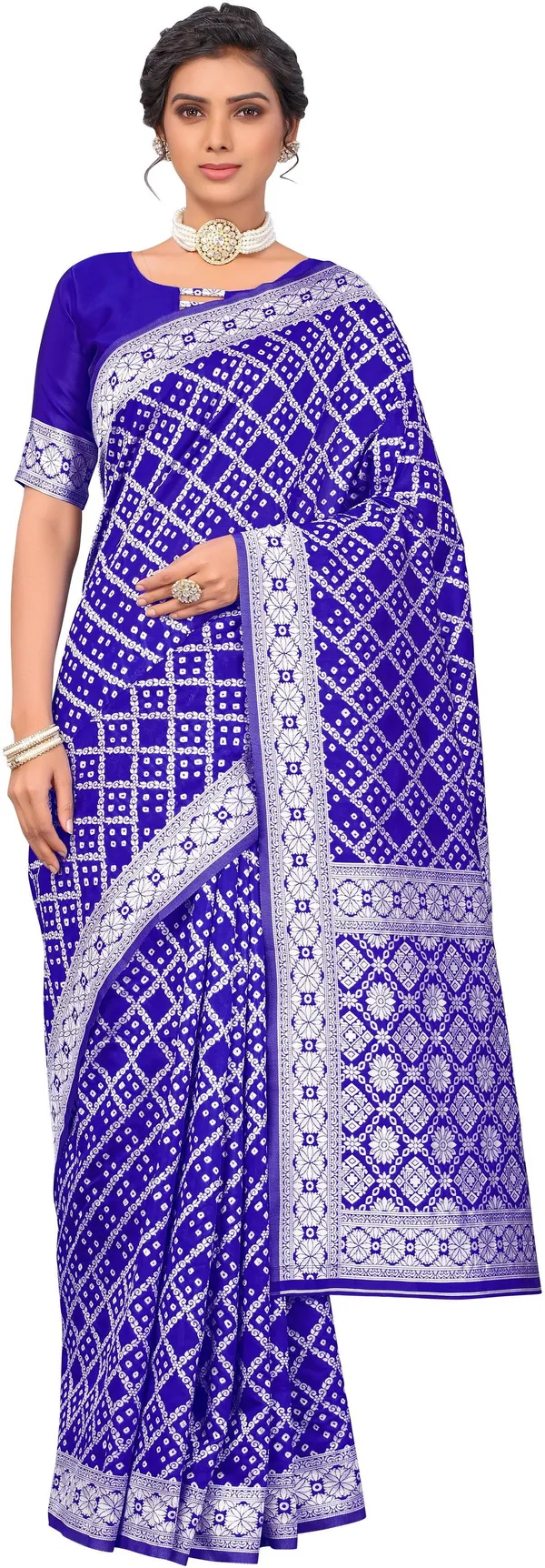 Blue_Banarasi_Silk_Blend_Bandhani_Woven_Jacquard_Saree_For_Women_|_With_Blouse_Piece