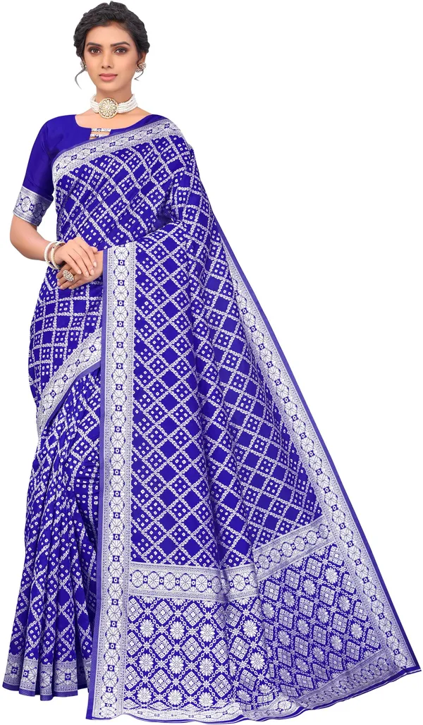 Blue_Banarasi_Silk_Blend_Bandhani_Woven_Jacquard_Saree_For_Women_|_With_Blouse_Piece
