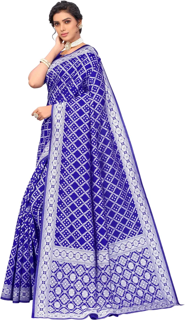 Blue_Banarasi_Silk_Blend_Bandhani_Woven_Jacquard_Saree_For_Women_|_With_Blouse_Piece