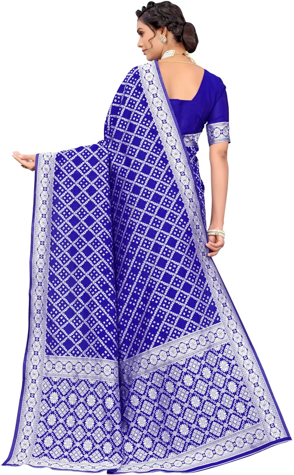 Blue_Banarasi_Silk_Blend_Bandhani_Woven_Jacquard_Saree_For_Women_|_With_Blouse_Piece
