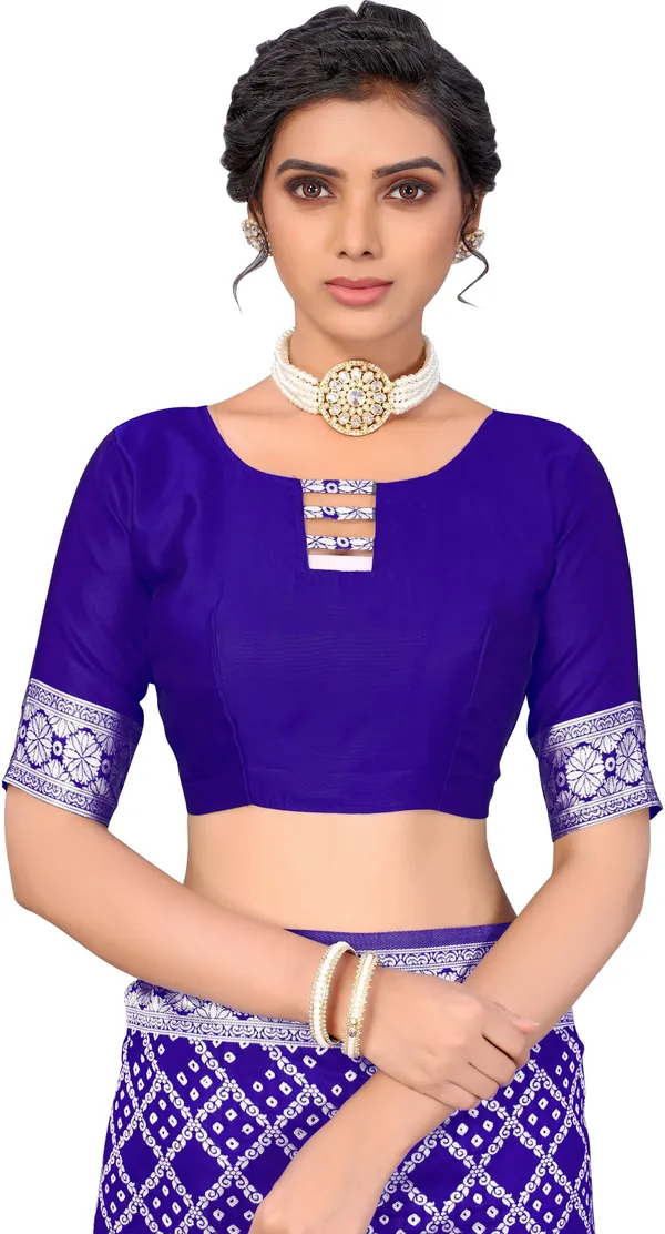 Blue_Banarasi_Silk_Blend_Bandhani_Woven_Jacquard_Saree_For_Women_|_With_Blouse_Piece