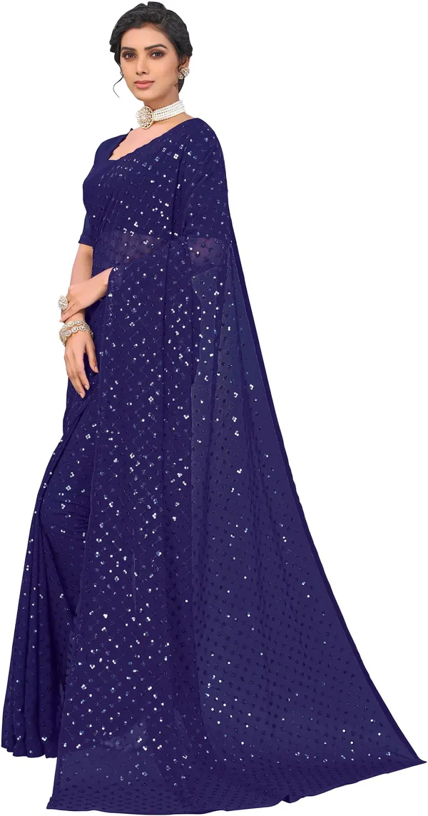 Blue_Georgette_Sequin_Embellished_Saree_For_Women_|_With_Blouse_Piece