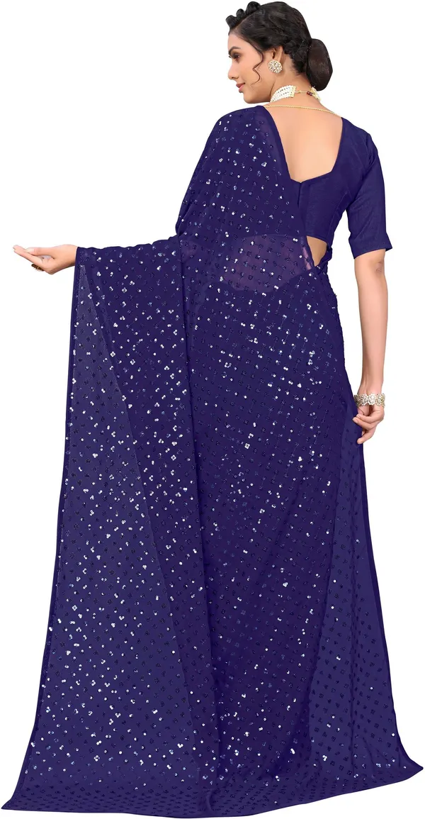 Blue_Georgette_Sequin_Embellished_Saree_For_Women_|_With_Blouse_Piece