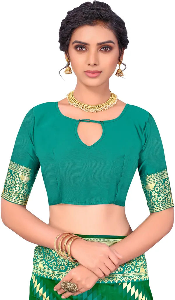 Green_Banarasi_Silk_Blend_Golden_Zari_Jacquard_Saree_For_Women_|_With_Blouse_Piece