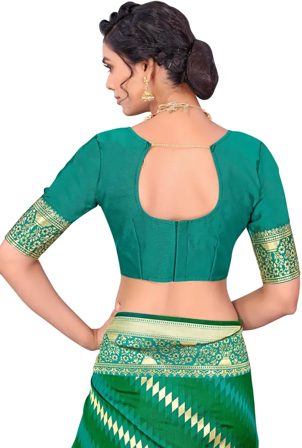 Green_Banarasi_Silk_Blend_Golden_Zari_Jacquard_Saree_For_Women_|_With_Blouse_Piece