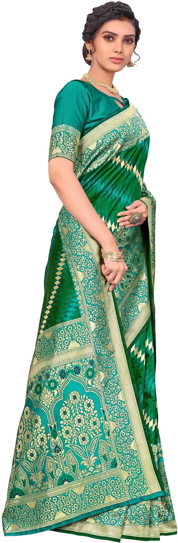 Green_Banarasi_Silk_Blend_Golden_Zari_Jacquard_Saree_For_Women_|_With_Blouse_Piece