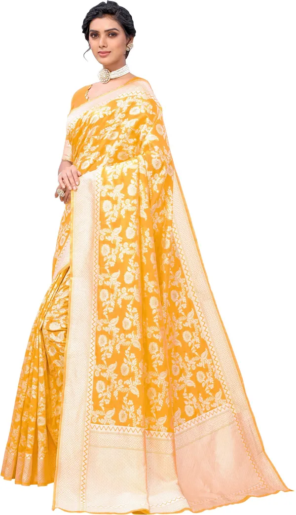 Yellow_Georgette_Woven_Chikankari_Jacquard_Saree_For_Women_|_With_Blouse_Piece