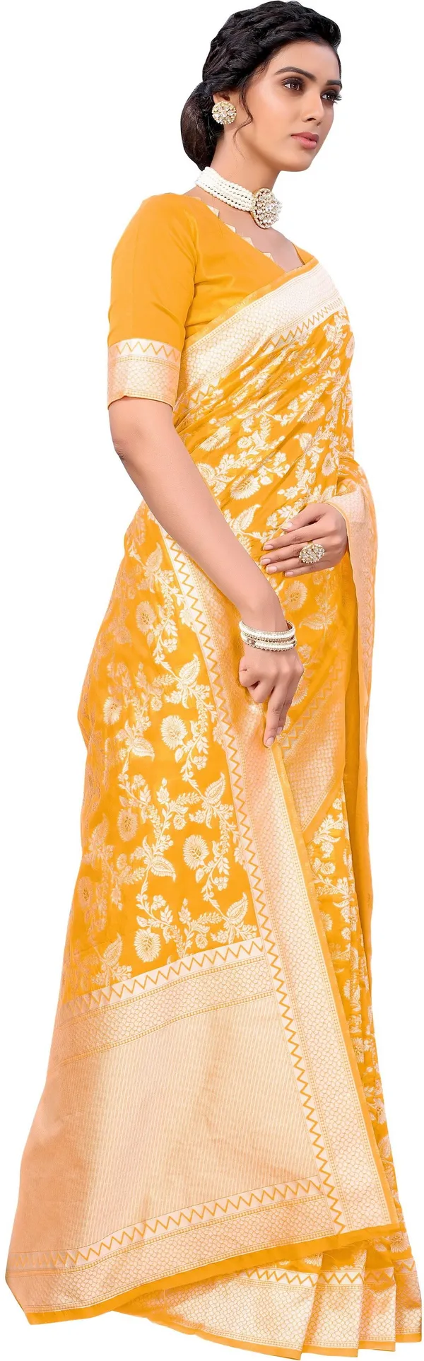 Yellow_Georgette_Woven_Chikankari_Jacquard_Saree_For_Women_|_With_Blouse_Piece