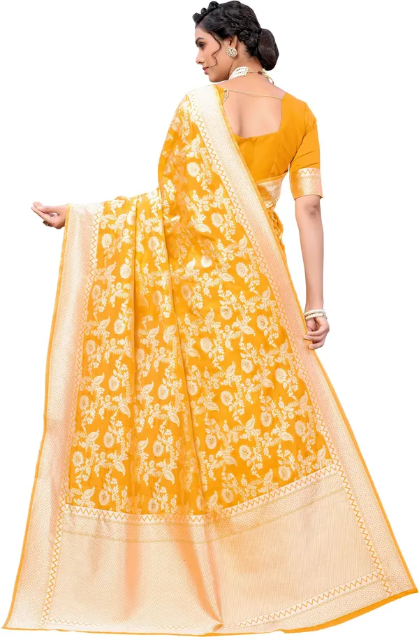 Yellow_Georgette_Woven_Chikankari_Jacquard_Saree_For_Women_|_With_Blouse_Piece