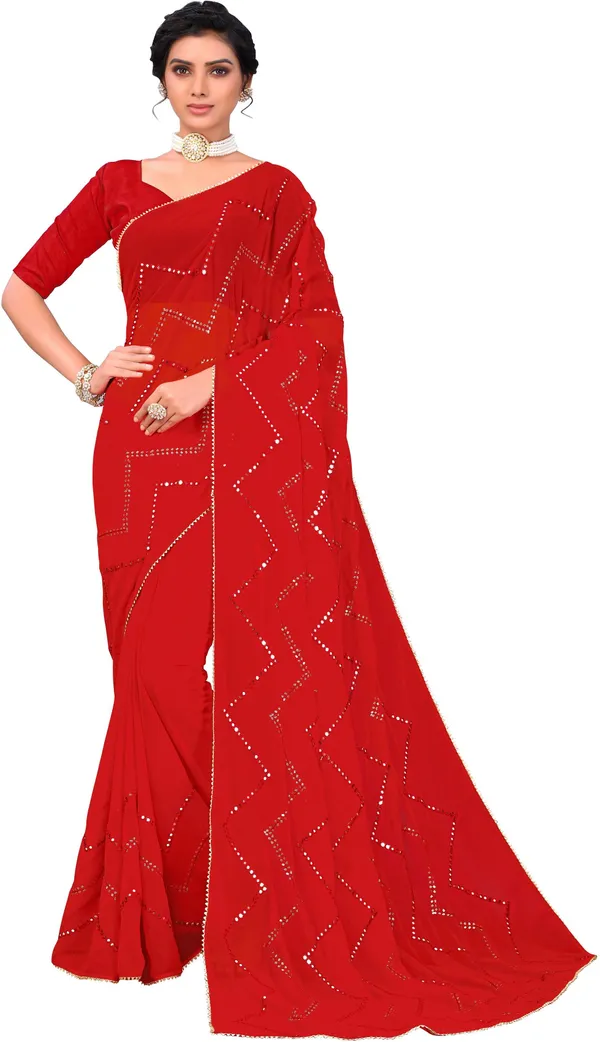 Red_Georgette_Mirror_Sequin_Embroidered_Bollywood_Saree_For_Women_|_With_Blouse_Piece