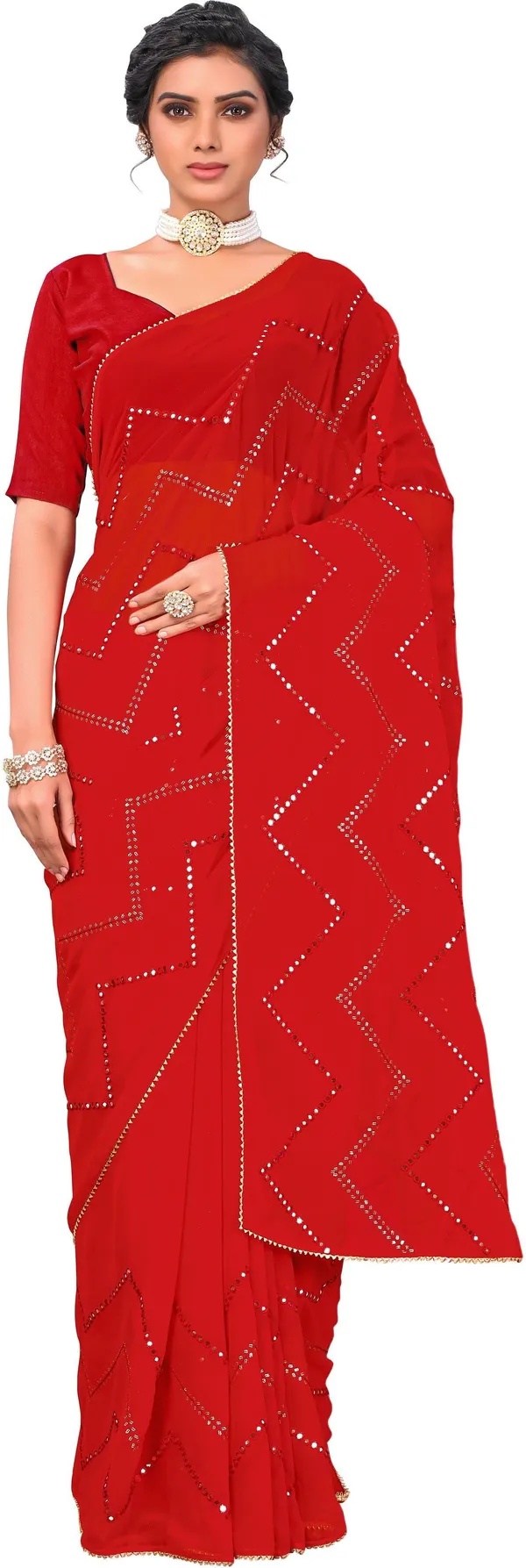Red_Georgette_Mirror_Sequin_Embroidered_Bollywood_Saree_For_Women_|_With_Blouse_Piece