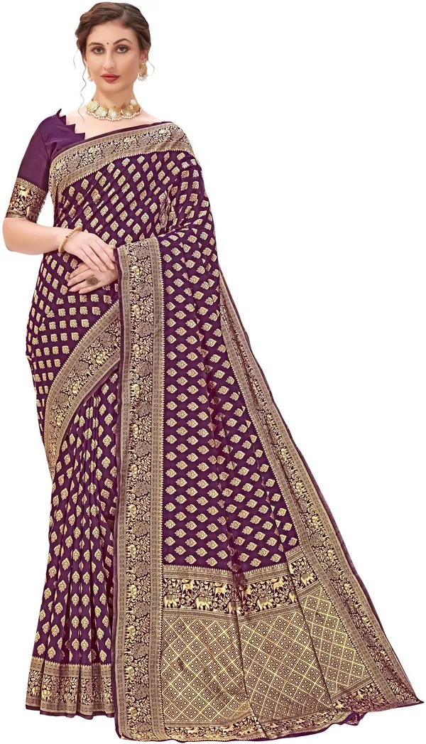 Sariya_Purple_Banarasi_Silk_Blend_Jacquard_Butti_Woven_Saree_For_Women_|_With_Blouse_Piece