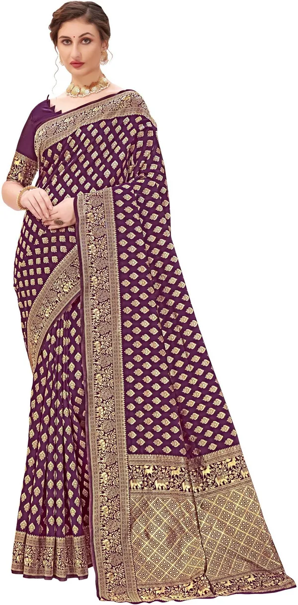 Sariya_Purple_Banarasi_Silk_Blend_Jacquard_Butti_Woven_Saree_For_Women_|_With_Blouse_Piece