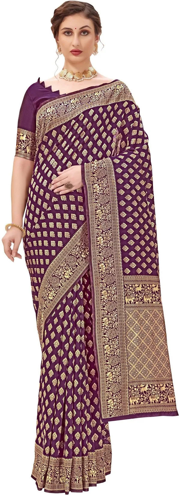 Sariya_Purple_Banarasi_Silk_Blend_Jacquard_Butti_Woven_Saree_For_Women_|_With_Blouse_Piece