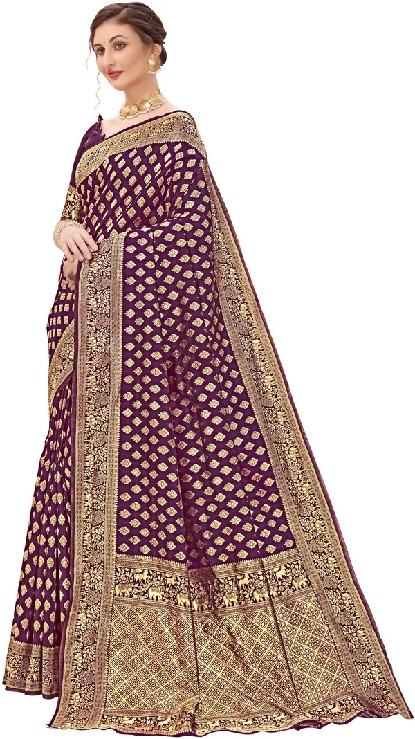Sariya_Purple_Banarasi_Silk_Blend_Jacquard_Butti_Woven_Saree_For_Women_|_With_Blouse_Piece