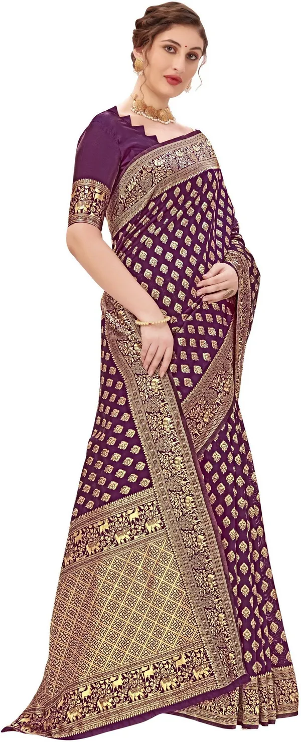 Sariya_Purple_Banarasi_Silk_Blend_Jacquard_Butti_Woven_Saree_For_Women_|_With_Blouse_Piece