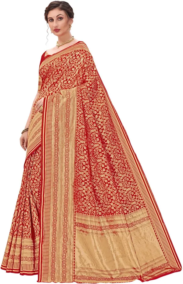 Red_Banarasi_Silk_Blend_Jacquard_Floral_Woven_Saree_For_Women_|_With_Blouse_Piece