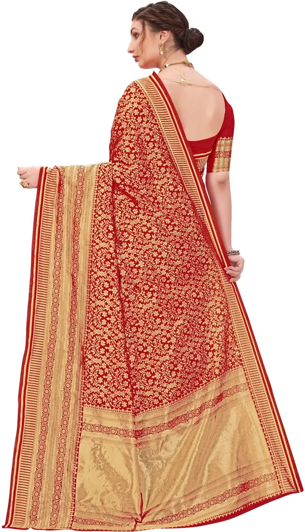 Red_Banarasi_Silk_Blend_Jacquard_Floral_Woven_Saree_For_Women_|_With_Blouse_Piece