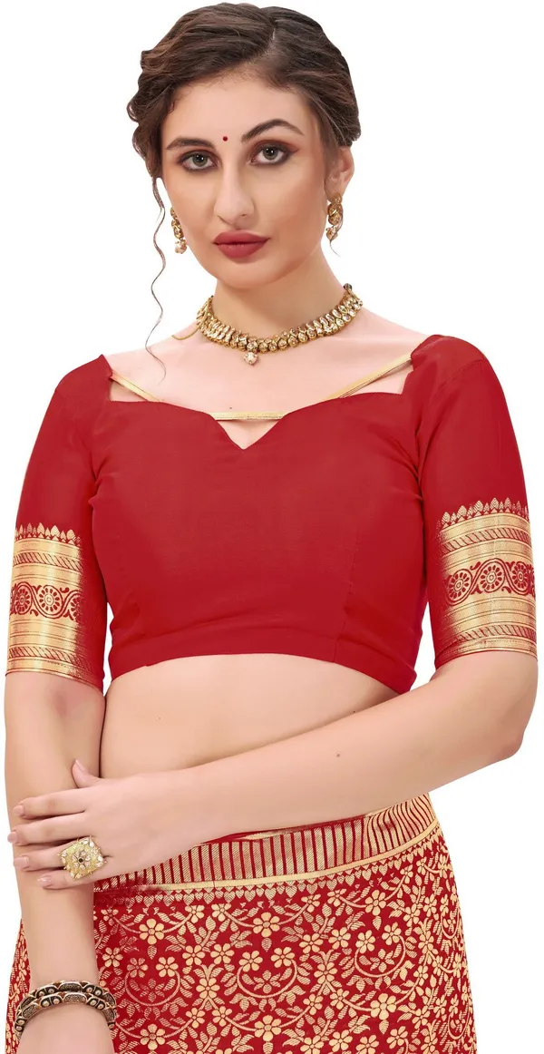 Red_Banarasi_Silk_Blend_Jacquard_Floral_Woven_Saree_For_Women_|_With_Blouse_Piece