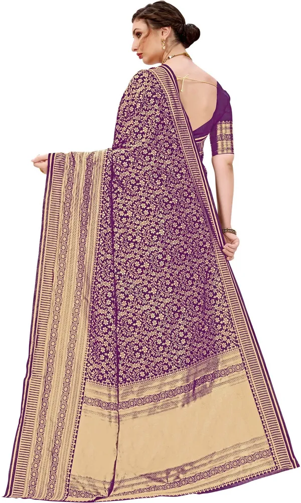 Purple_Banarasi_Silk_Blend_Jacquard_Floral_Jaal_Woven_Saree_For_Women_|_With_Blouse_Piece