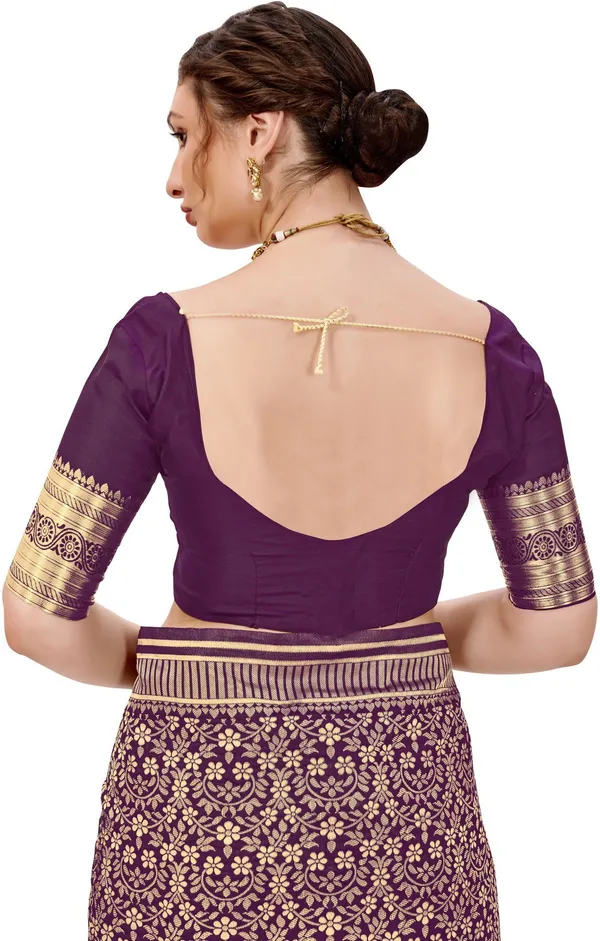 Purple_Banarasi_Silk_Blend_Jacquard_Floral_Jaal_Woven_Saree_For_Women_|_With_Blouse_Piece